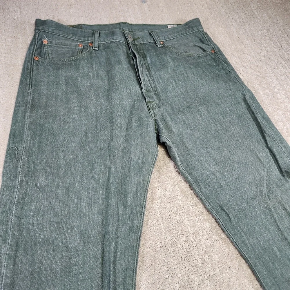 Levis 501 Jeans Men‎ 35x32 READ* White Oak Cone Denim Straight Button Fly Green